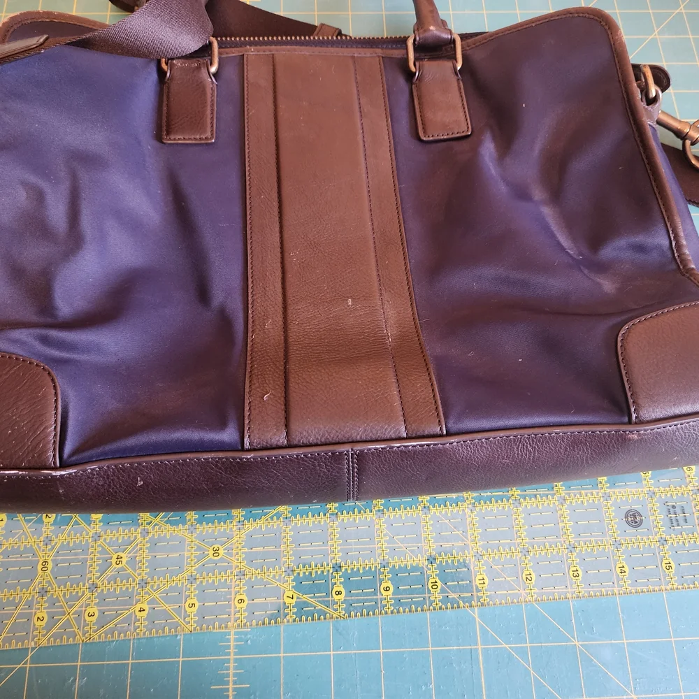 Coach Brown and Blue Leather Briefcase with Structured Design